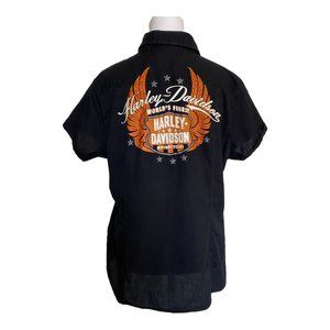 Harley Davidson Women's Button Down Embroidered Shirt, Rhinestone Accents, Snaps